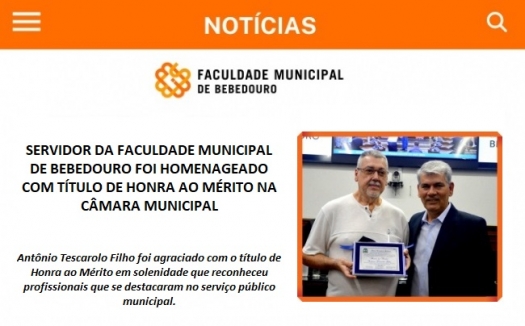 Antônio Tescarolo Filho recebe o título de Honra ao Mérito do vice-prefeito Paulo Bianchini
