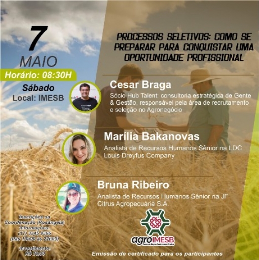 Engenharia Agronômica do IMESB promove minicurso sobre processos seletivos: como se preparar para conquistar profissional