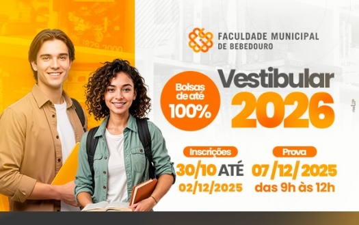 Faculdade Municipal de Bebedouro abre inscrições para o Vestibular 2026 com bolsas de até 100%