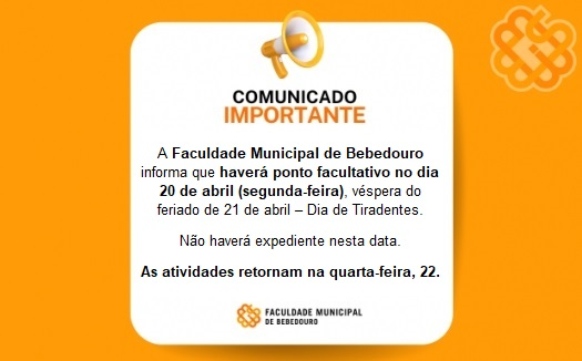 Ponto Facultativo &ndash; 20 de abril