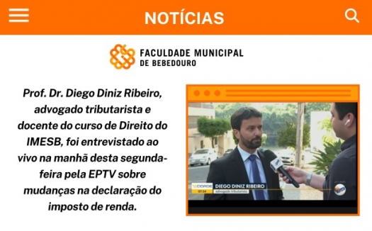 Professor Doutor Diego Diniz concede entrevista para o Bom Dia Cidade da EPTV e fala sobre as principais mudanças na declaração do IR