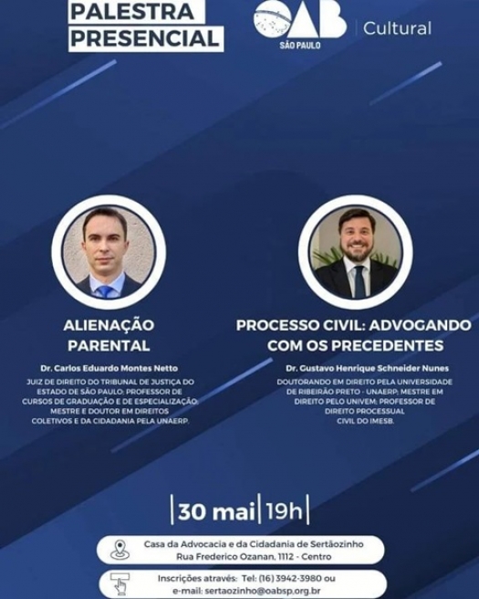 Professor Gustavo Schneider irá proferir palestra na OAB Sertãozinho
