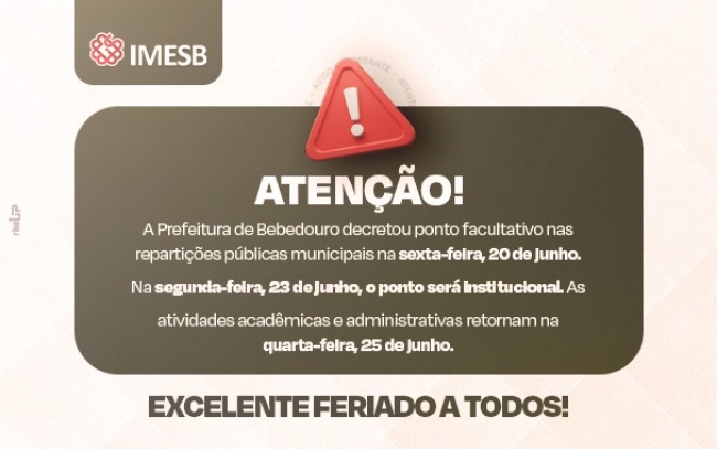 Ponto facultativo e feriado em razão de Corpus Christi e do Dia do Padroeiro