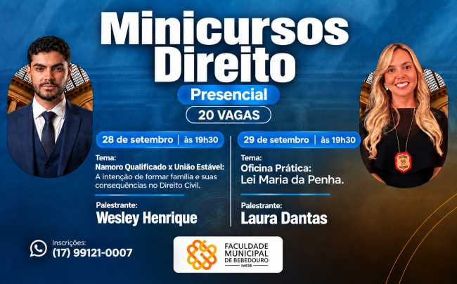 Curso de Direito promove minicursos gratuitos sobre Direito Civil e Lei Maria da Penha